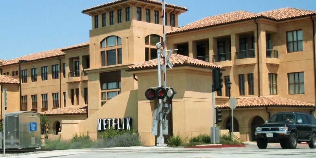 Netflix headquarters office building with Mediterranean-style architecture in Los Gatos
