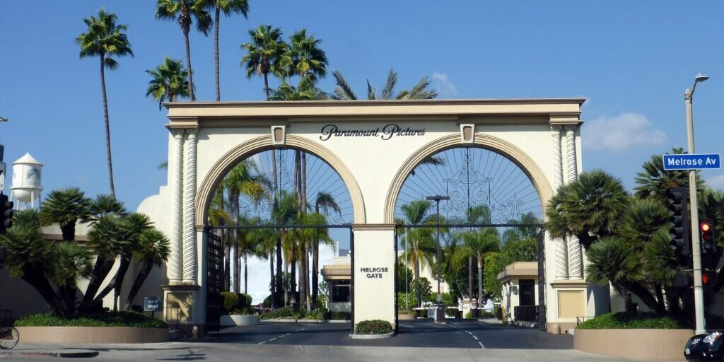 The Melrose Gate entrance to Paramount Pictures studio lot in Hollywood, Los Angeles, California